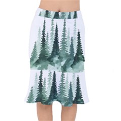 Tree Watercolor Painting Pine Forest Short Mermaid Skirt by Hannah976