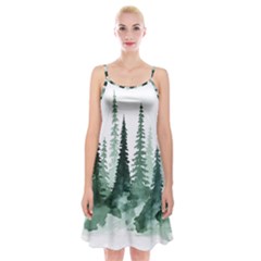 Tree Watercolor Painting Pine Forest Spaghetti Strap Velvet Dress by Hannah976