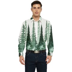 Tree Watercolor Painting Pine Forest Men s Long Sleeve  Shirt by Hannah976