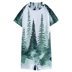 Tree Watercolor Painting Pine Forest Kids  Boyleg Half Suit Swimwear by Hannah976