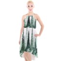 Tree Watercolor Painting Pine Forest High-Low Halter Chiffon Dress  View1