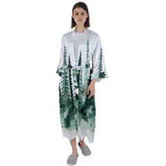 Tree Watercolor Painting Pine Forest Maxi Satin Kimono by Hannah976