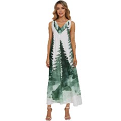 Tree Watercolor Painting Pine Forest V-neck Sleeveless Loose Fit Overalls by Hannah976