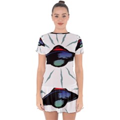 Alien Unidentified Flying Object Ufo Drop Hem Mini Chiffon Dress by Sarkoni