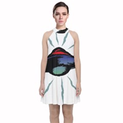 Alien Unidentified Flying Object Ufo Velvet Halter Neckline Dress  by Sarkoni