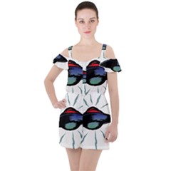 Alien Unidentified Flying Object Ufo Ruffle Cut Out Chiffon Playsuit by Sarkoni