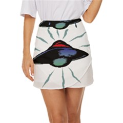 Alien Unidentified Flying Object Ufo Mini Front Wrap Skirt by Sarkoni