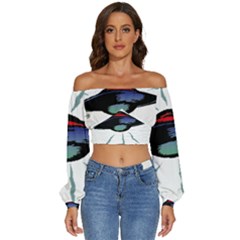 Alien Unidentified Flying Object Ufo Long Sleeve Crinkled Weave Crop Top by Sarkoni