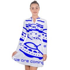 Unidentified Flying Object Ufo Alien We Are Coming Long Sleeve Panel Dress by Sarkoni