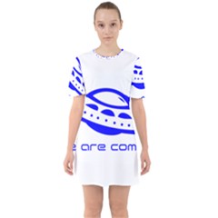 Unidentified Flying Object Ufo Alien We Are Coming Sixties Short Sleeve Mini Dress by Sarkoni