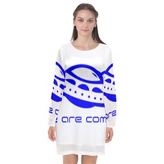 Unidentified Flying Object Ufo Alien We Are Coming Long Sleeve Chiffon Shift Dress  by Sarkoni