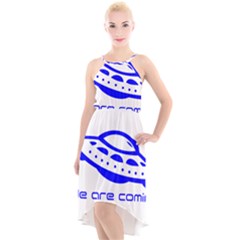 Unidentified Flying Object Ufo Alien We Are Coming High-low Halter Chiffon Dress  by Sarkoni