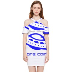 Unidentified Flying Object Ufo Alien We Are Coming Shoulder Frill Bodycon Summer Dress by Sarkoni