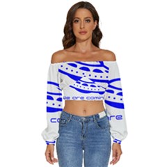 Unidentified Flying Object Ufo Alien We Are Coming Long Sleeve Crinkled Weave Crop Top by Sarkoni