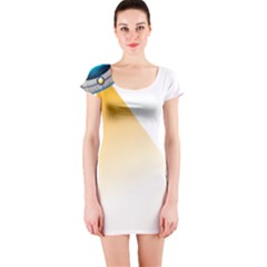 Blue Ufo Illustration Unidentified Flying Object Cartoon Short Sleeve Bodycon Dress by Sarkoni