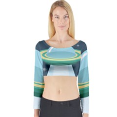 Illustration Ufo Alien  Unidentified Flying Object Long Sleeve Crop Top by Sarkoni