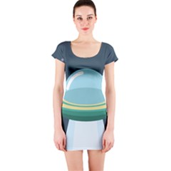 Illustration Ufo Alien  Unidentified Flying Object Short Sleeve Bodycon Dress by Sarkoni