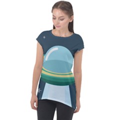 Illustration Ufo Alien  Unidentified Flying Object Cap Sleeve High Low Top by Sarkoni