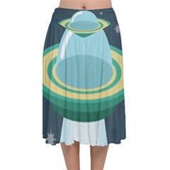 Illustration Ufo Alien  Unidentified Flying Object Velvet Flared Midi Skirt by Sarkoni