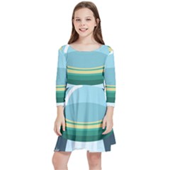 Illustration Ufo Alien  Unidentified Flying Object Kids  Quarter Sleeve Skater Dress by Sarkoni