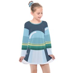 Illustration Ufo Alien  Unidentified Flying Object Kids  Long Sleeve Dress by Sarkoni