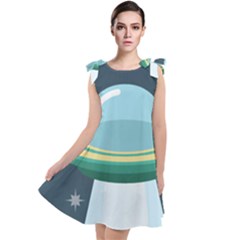 Illustration Ufo Alien  Unidentified Flying Object Tie Up Tunic Dress by Sarkoni