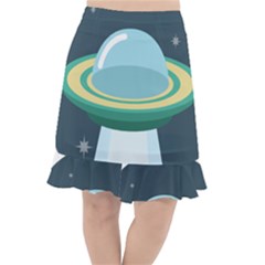 Illustration Ufo Alien  Unidentified Flying Object Fishtail Chiffon Skirt by Sarkoni