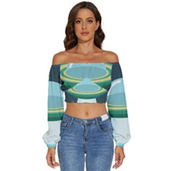 Illustration Ufo Alien  Unidentified Flying Object Long Sleeve Crinkled Weave Crop Top by Sarkoni