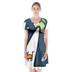 Ufo Alien Unidentified Flying Object Short Sleeve V-neck Flare Dress by Sarkoni