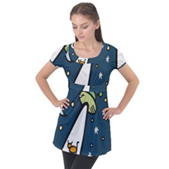 Ufo Alien Unidentified Flying Object Puff Sleeve Tunic Top by Sarkoni