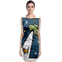 Ufo Alien Unidentified Flying Object Sleeveless Velvet Midi Dress by Sarkoni