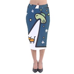 Ufo Alien Unidentified Flying Object Velvet Midi Pencil Skirt by Sarkoni