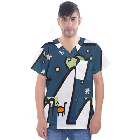 Ufo Alien Unidentified Flying Object Men s V-neck Scrub Top by Sarkoni