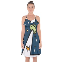 Ufo Alien Unidentified Flying Object Ruffle Detail Chiffon Dress by Sarkoni