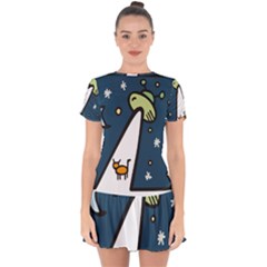 Ufo Alien Unidentified Flying Object Drop Hem Mini Chiffon Dress by Sarkoni