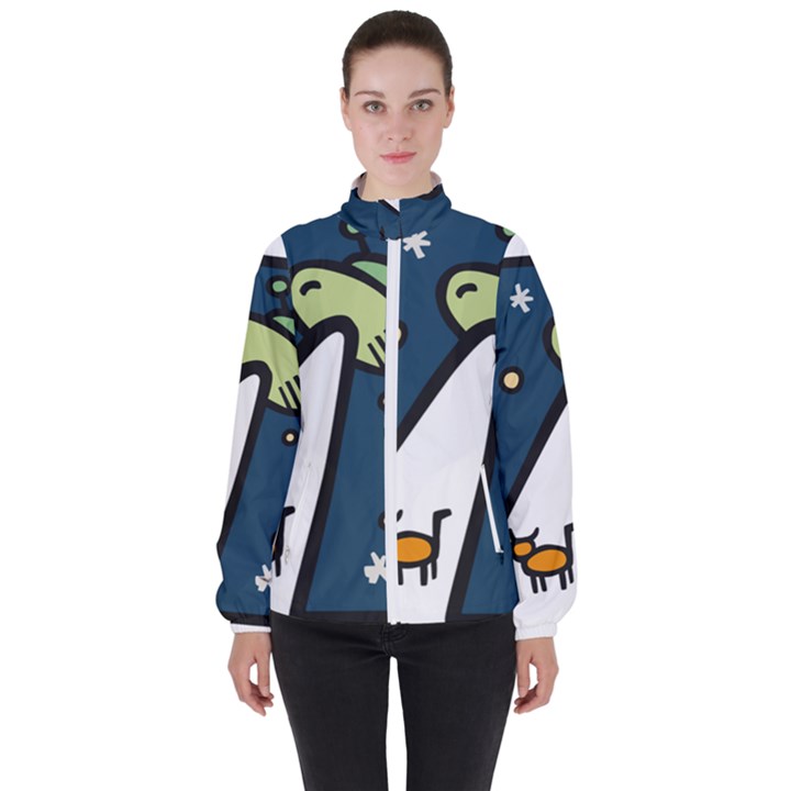 Ufo Alien Unidentified Flying Object Women s High Neck Windbreaker