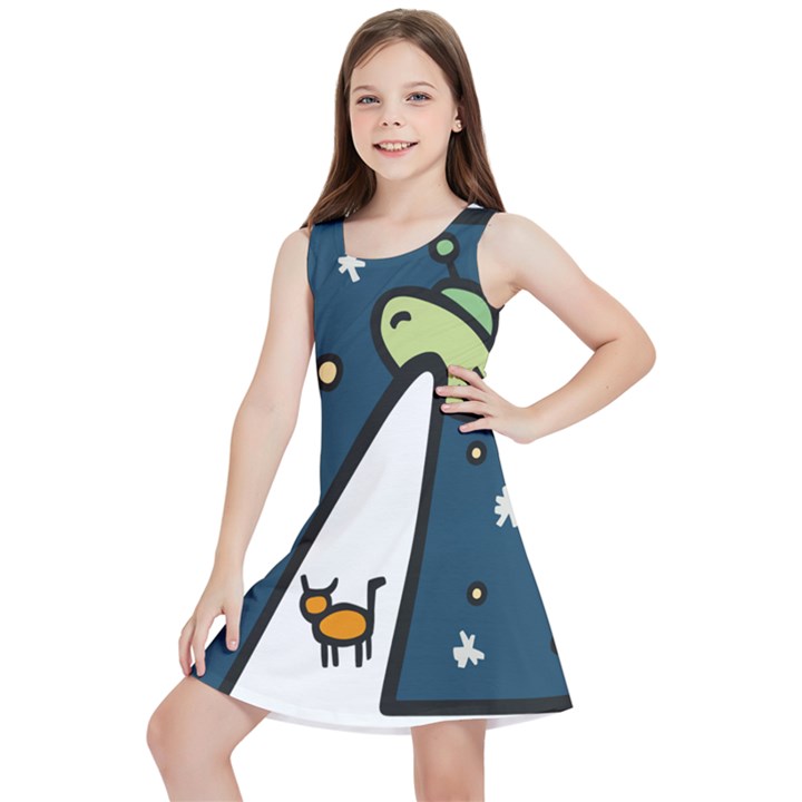 Ufo Alien Unidentified Flying Object Kids  Lightweight Sleeveless Dress