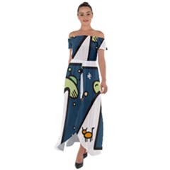 Ufo Alien Unidentified Flying Object Off Shoulder Open Front Chiffon Dress by Sarkoni