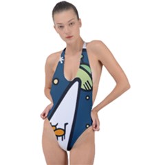 Ufo Alien Unidentified Flying Object Backless Halter One Piece Swimsuit by Sarkoni