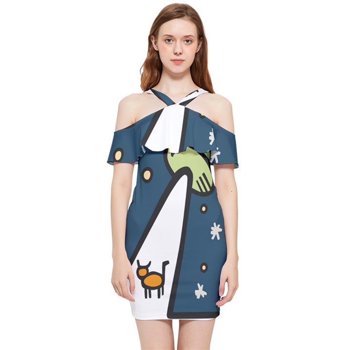 Ufo Alien Unidentified Flying Object Shoulder Frill Bodycon Summer Dress