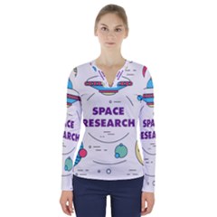 Unidentified Flying Object Ufo Space Outer V-neck Long Sleeve Top by Sarkoni