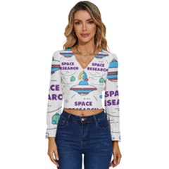 Unidentified Flying Object Ufo Space Outer Long Sleeve V-neck Top by Sarkoni