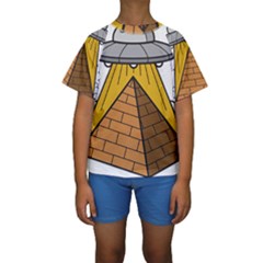 Unidentified Flying Object Ufo Under The Pyramid Kids  Short Sleeve Swimwear by Sarkoni