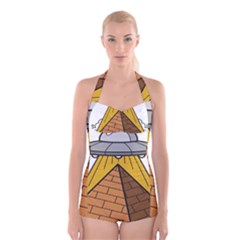 Unidentified Flying Object Ufo Under The Pyramid Boyleg Halter Swimsuit  by Sarkoni