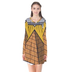 Unidentified Flying Object Ufo Under The Pyramid Long Sleeve V-neck Flare Dress by Sarkoni