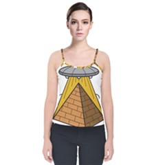 Unidentified Flying Object Ufo Under The Pyramid Velvet Spaghetti Strap Top by Sarkoni