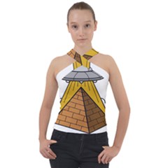 Unidentified Flying Object Ufo Under The Pyramid Cross Neck Velour Top by Sarkoni