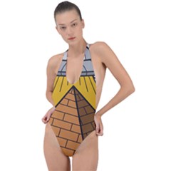 Unidentified Flying Object Ufo Under The Pyramid Backless Halter One Piece Swimsuit by Sarkoni