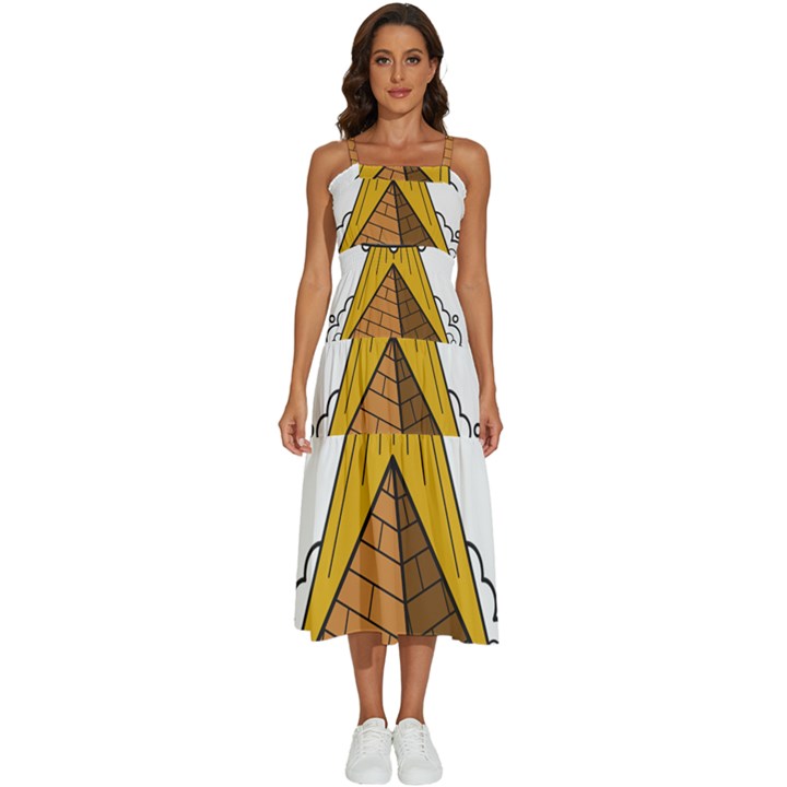 Unidentified Flying Object Ufo Under The Pyramid Sleeveless Shoulder Straps Boho Dress