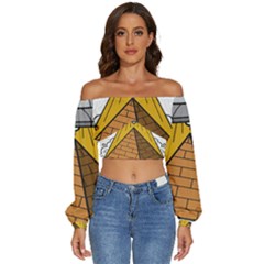 Unidentified Flying Object Ufo Under The Pyramid Long Sleeve Crinkled Weave Crop Top by Sarkoni